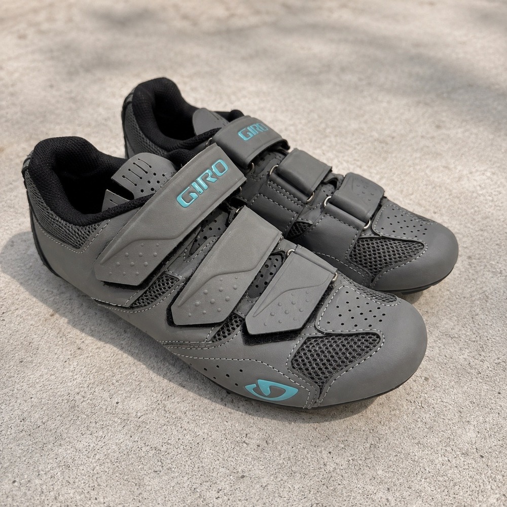 Giro Techne W Road Cycling Shoes Gray Teal Women 7.5 EU 39 3-Bolt Bike